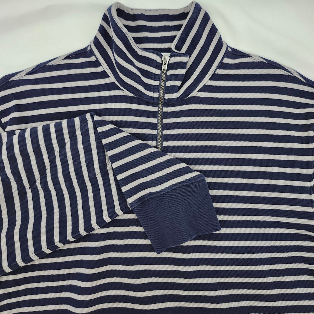 J. Crew Navy and Gray Striped Quarter Zip Up Sweater